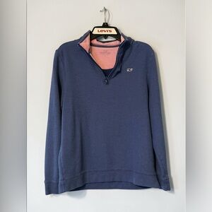 Vineyard Vines Women’s Large Blue Shep Shirt Quarter Zip Pink Trim Preppy
